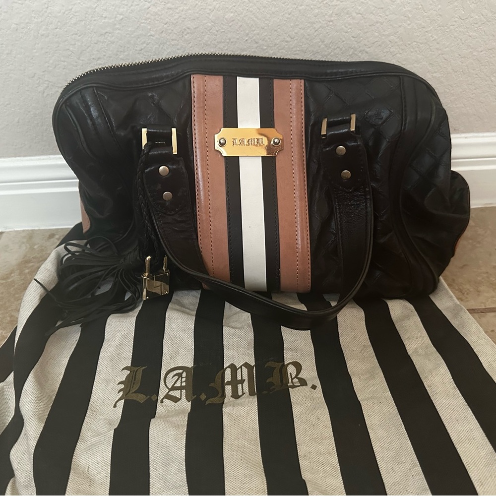 L.A.M.B. Black and Brown Satchel with Structured Design